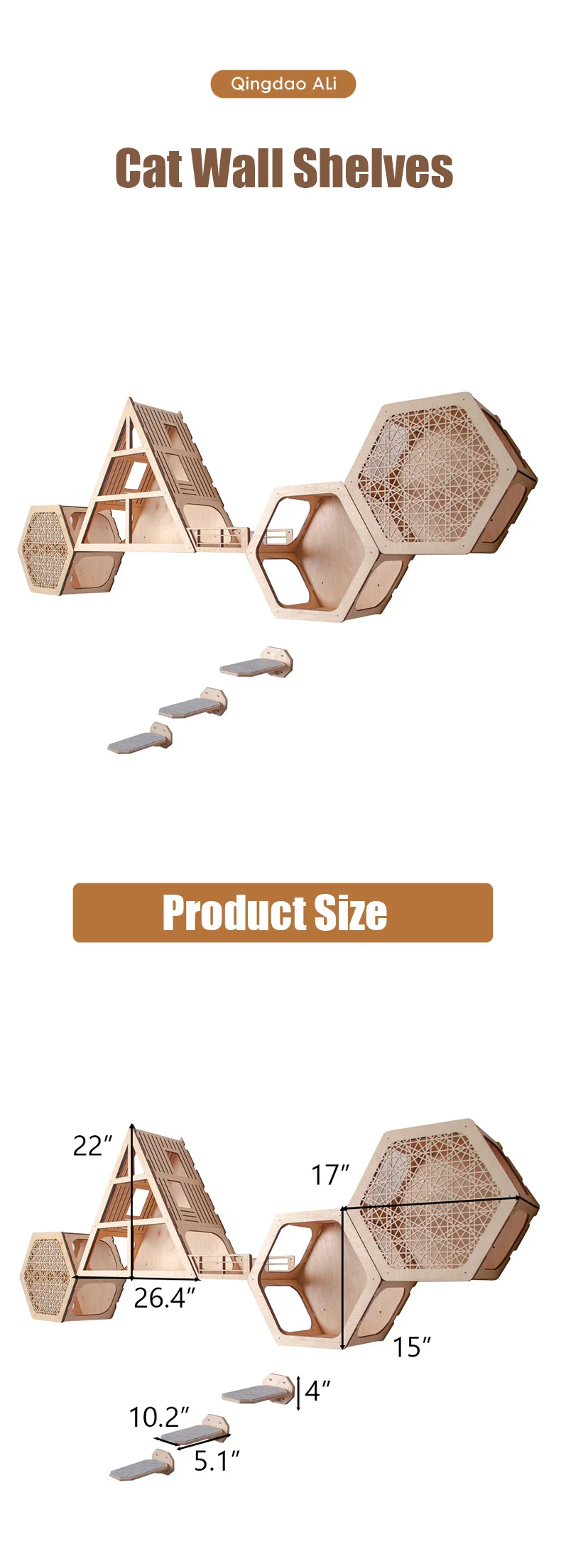 Unique Design Modern Cat Wall Furniture Mounted Hexagon And Triangle