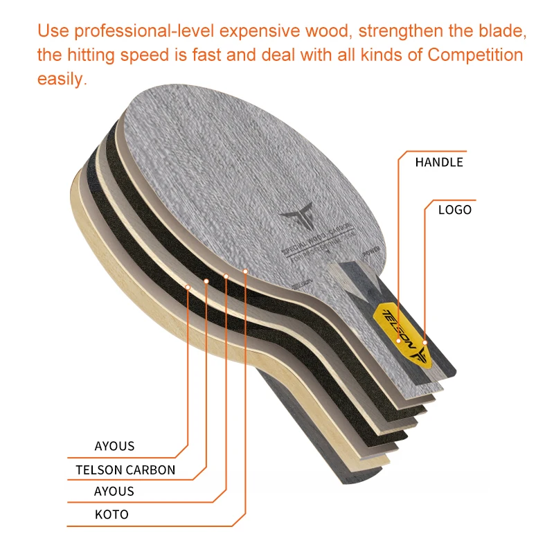 Ping Pong Factory Outlet Loki Telson Power High Elastic Imported Surface Material Professional Table Tennis Carbon Blade