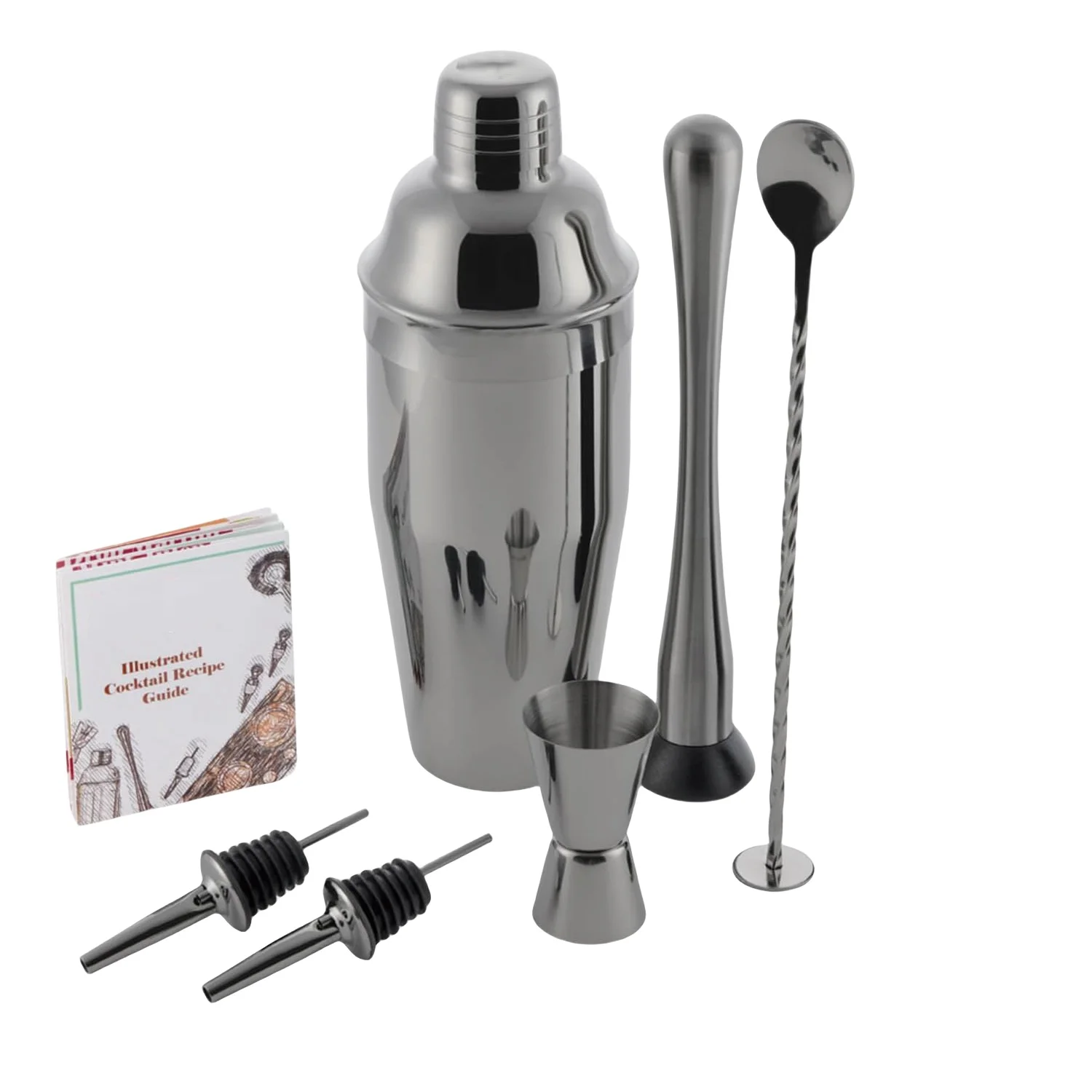6-Pcs Professional Barware Tools Bartender Kit Bar Accessories Jigger Cocktail Shaker Set Stainless Steel Modern Luxury Reusable with Custom Logo