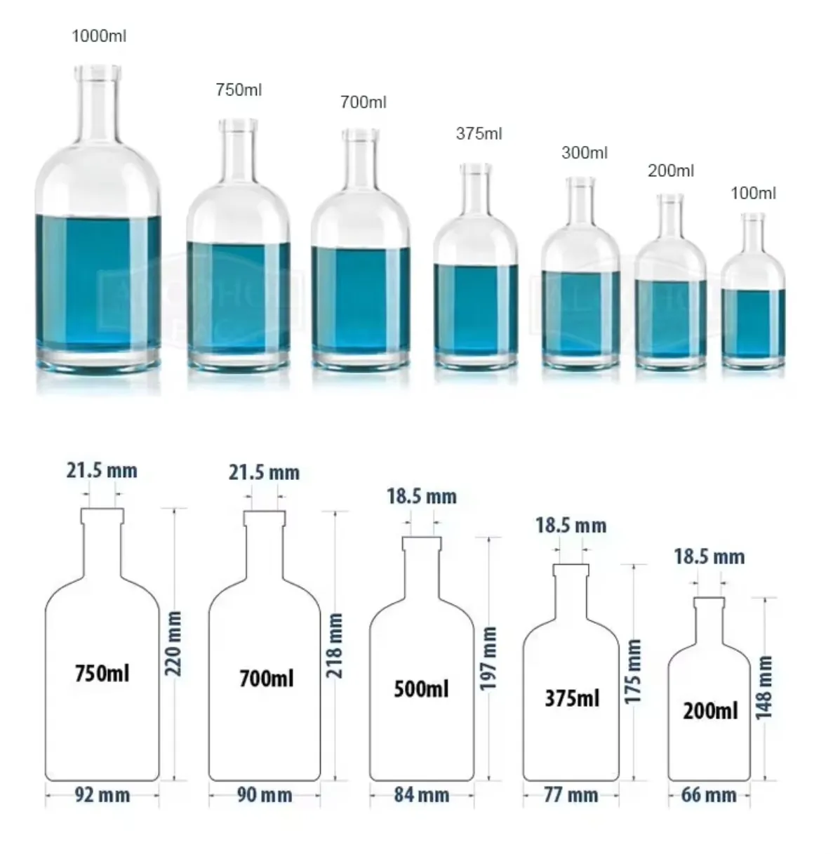 Custom Logo Empty 500ml 750ml Small Gin Rum Tequila Vodka Whiskey Glass Clear Bottle Alcohol Liquor Wine Glass Bottles