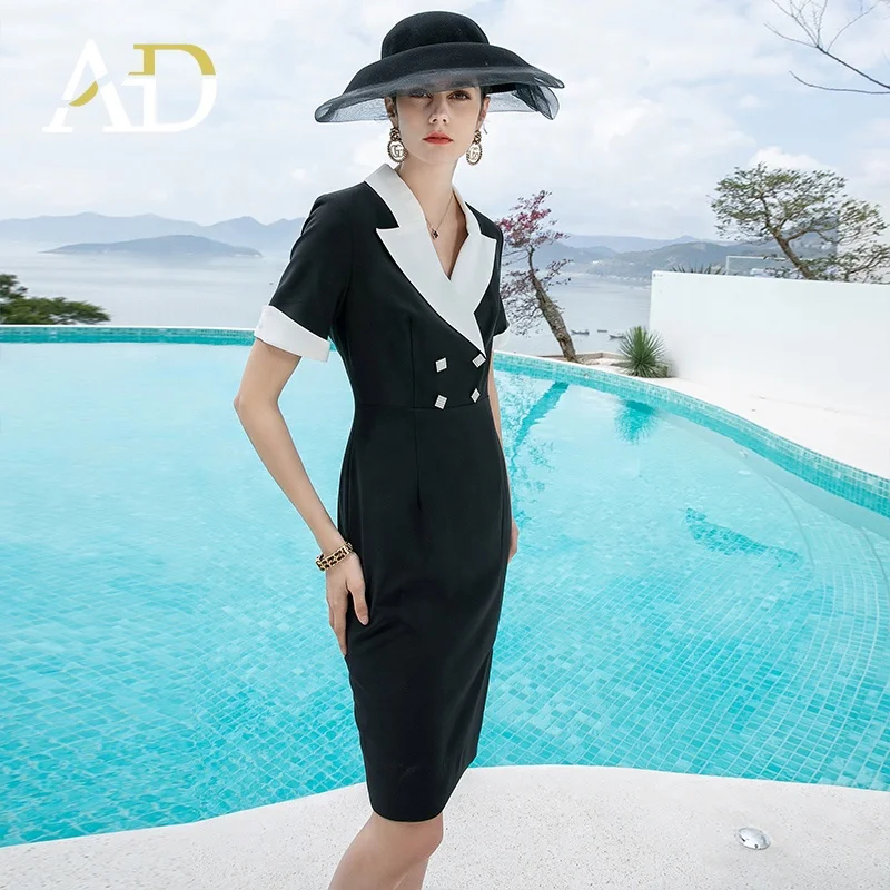 black office dresses Zip Front Fit and Flare Black Work Dress