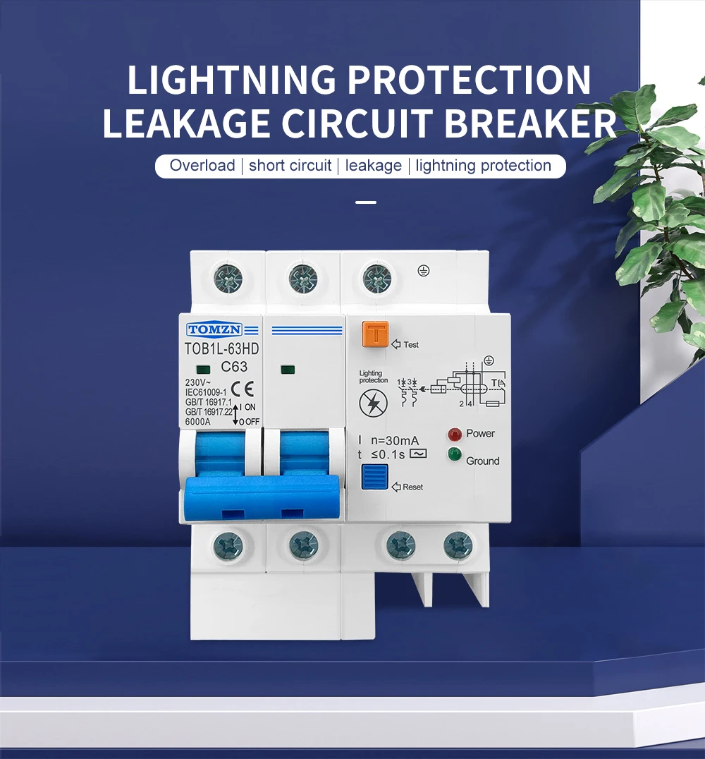 Main Switch Residual Current Circuit Breaker with Surge Protector RCBO MCB with Lightning protection SPD