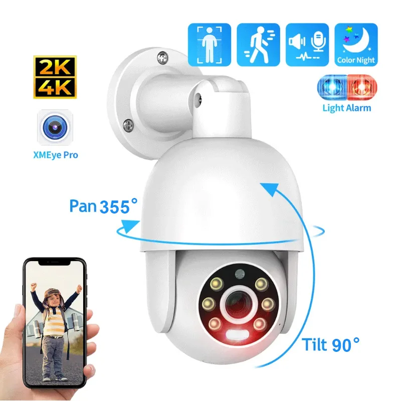 318netech Telecamera IP a torretta PoE panoramica da 8 MP 4K con immagini colorate 24/7, rilevamento uomo/veicolo, luce stroboscopica e allarme audio, H.265+, compatibile con NVR/Connect