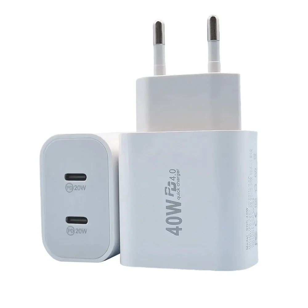 Wholesale double type c 40w pd adapter type c plug us fast charging