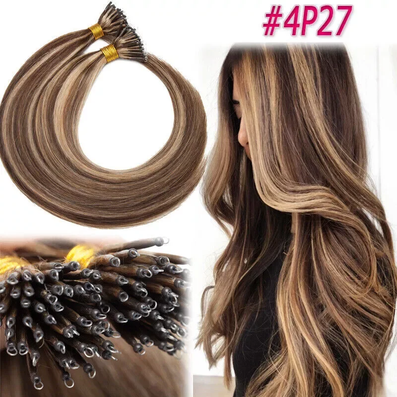 100 Strands Nano Rings Micro Links Human Hair Extensions Natural Blonde Micro Bead Loop Pre Bonded Remy European Straight Hair