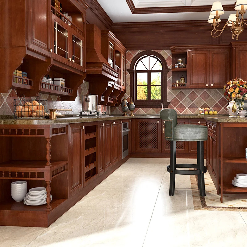 Solid wood european custom cheap design kitchen cabinet set with high quality manufacture