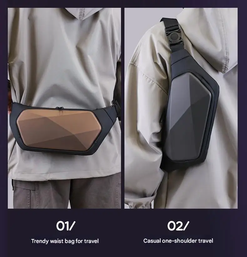 Men's New EV Shaped Waist Bag Fashionable Leisure Shoulder & Small Backpack Trendy Motorcycle Luggage & Saddlebags