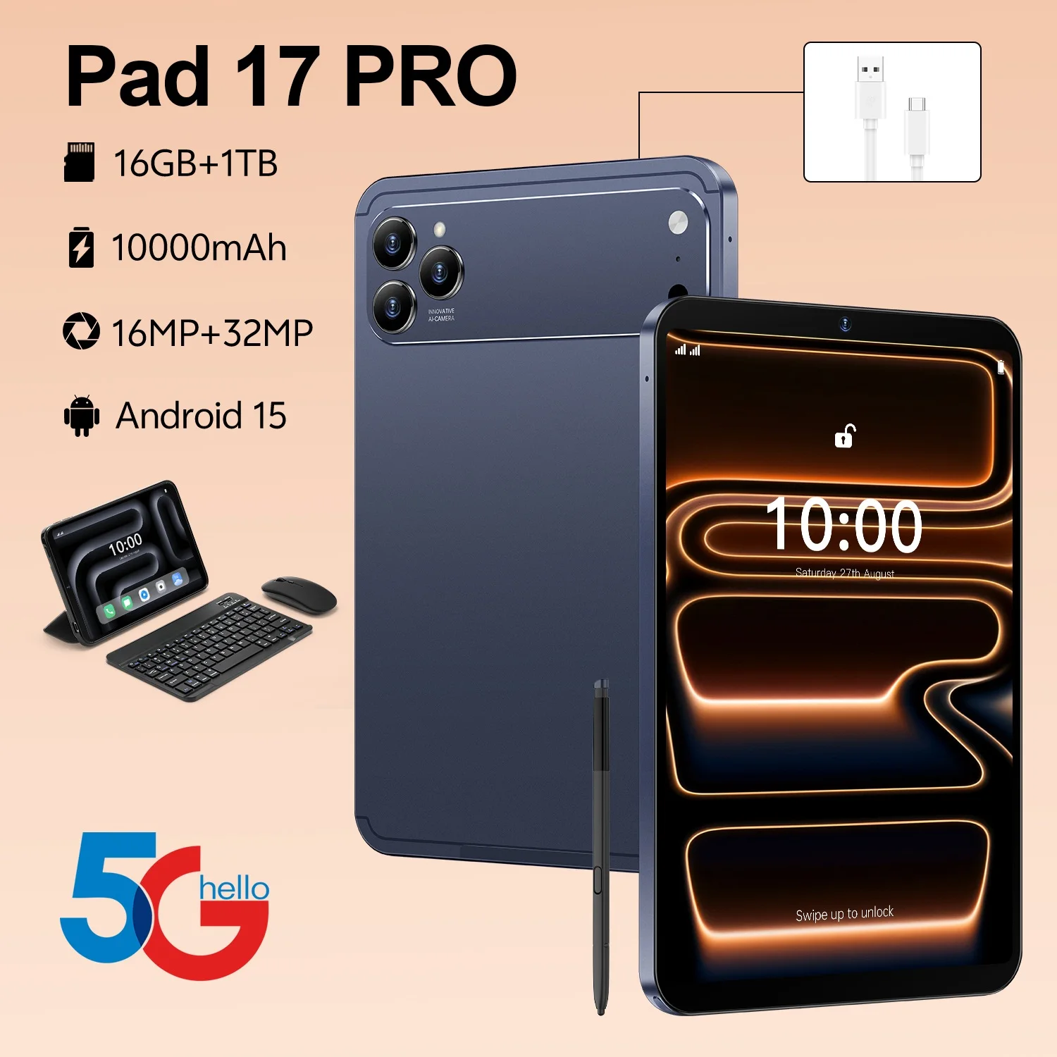 Pad 17 Pro Max 5G Global Version Tablet PC 10.1 Inch Android 15