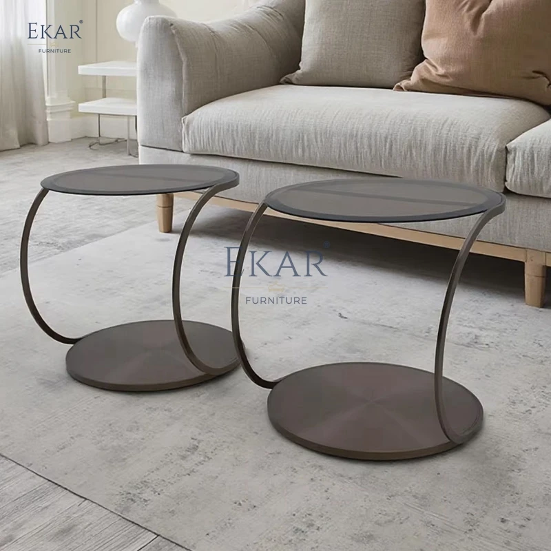 product modern glass and metal coffee table with bronze glass top for living room and dining home furniture-62