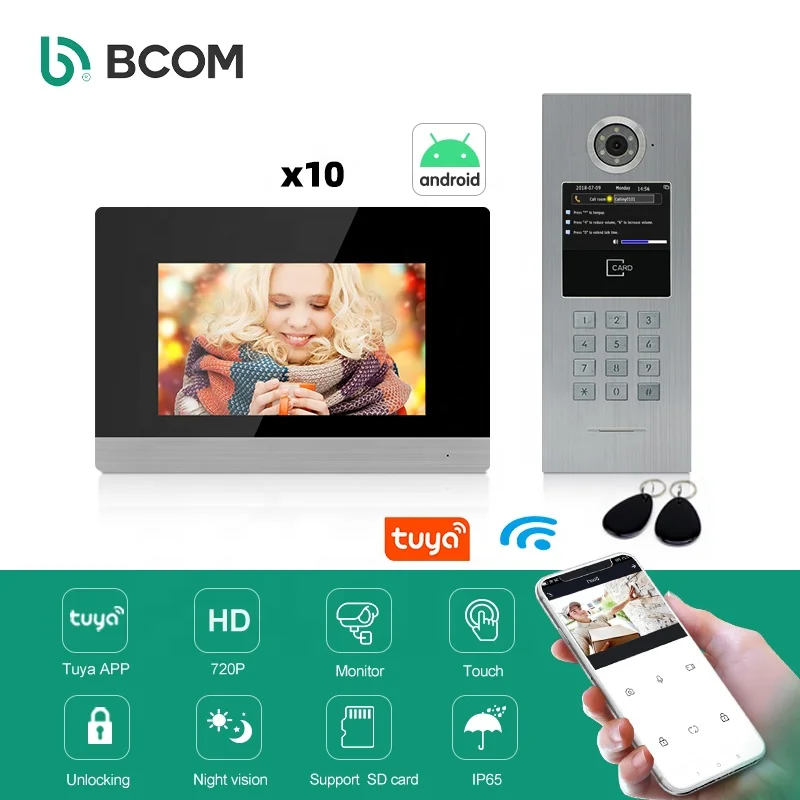 Bcom oem odm multi apartment waterproof tuya ip poe video door phone intercom set android visual panel doophone system