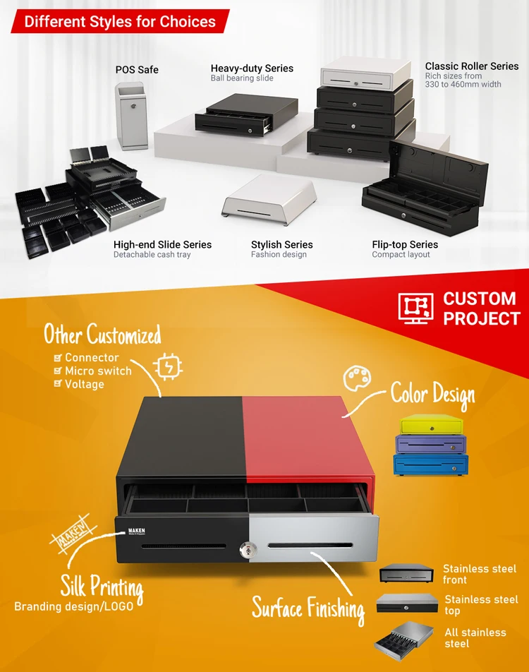 Electronic Metal Cash Box Standard Adjustable Drawer Dividers Duty Cash Register Cash Drawer