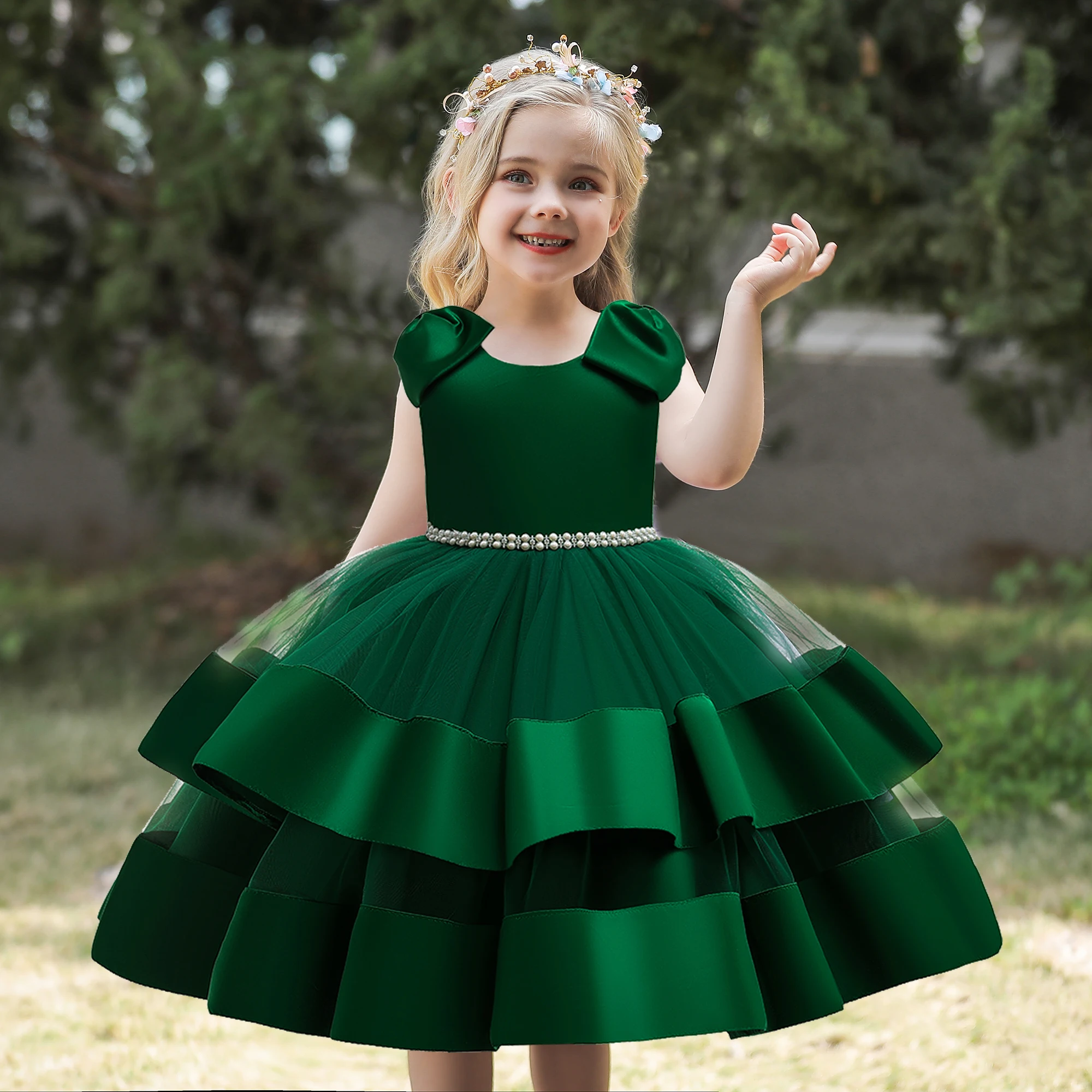 Fsmktz Wholesale Flower Girls Wedding Party Frock Stain Big Bow ...