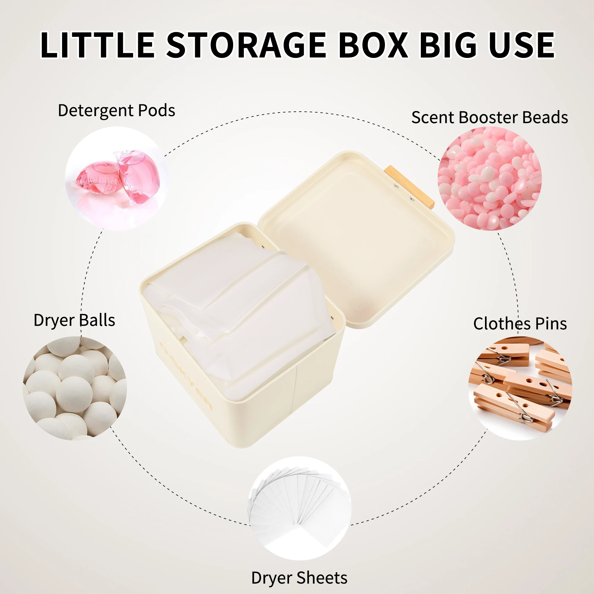 Laundry Room Series Metal Storage Bucket with Lid Decorative Buckets Moisture Proof Tabletop Metal Storage Box