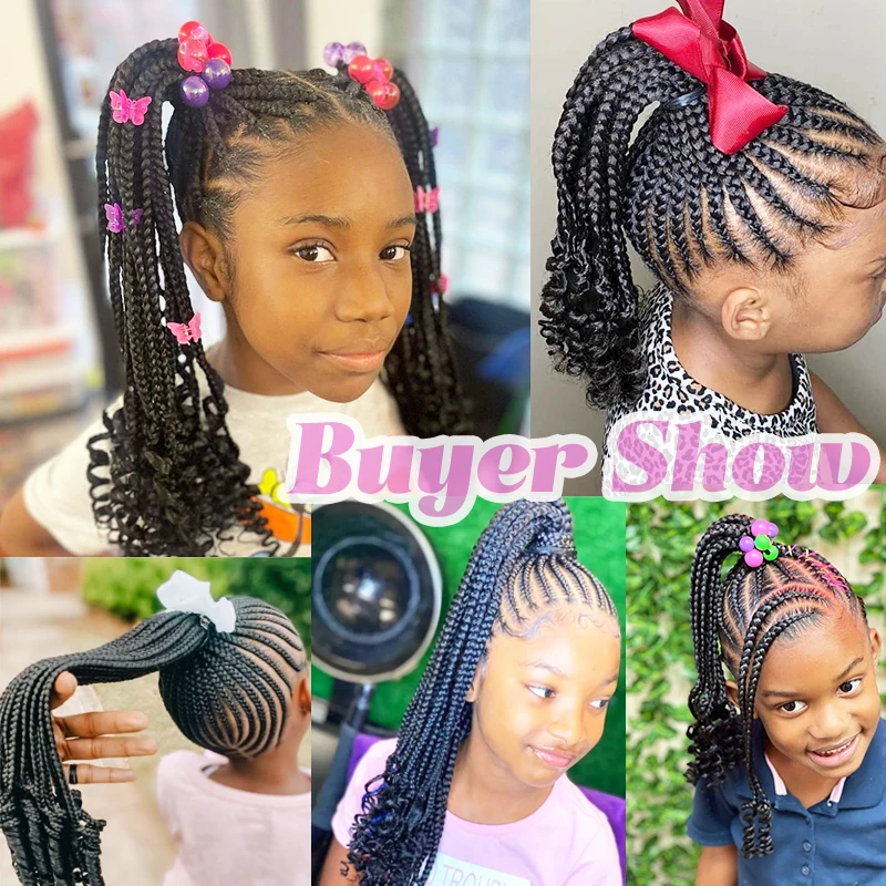 Kids Braided Ponytail With Beads Ribbons Curly End Kids Ponytail With ...