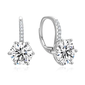 925 Silber AAA Cubic Zirconia Double Sided France Lock Leverback Earrings with Gold Plating Trendy Clip-On Diamond Jewelry