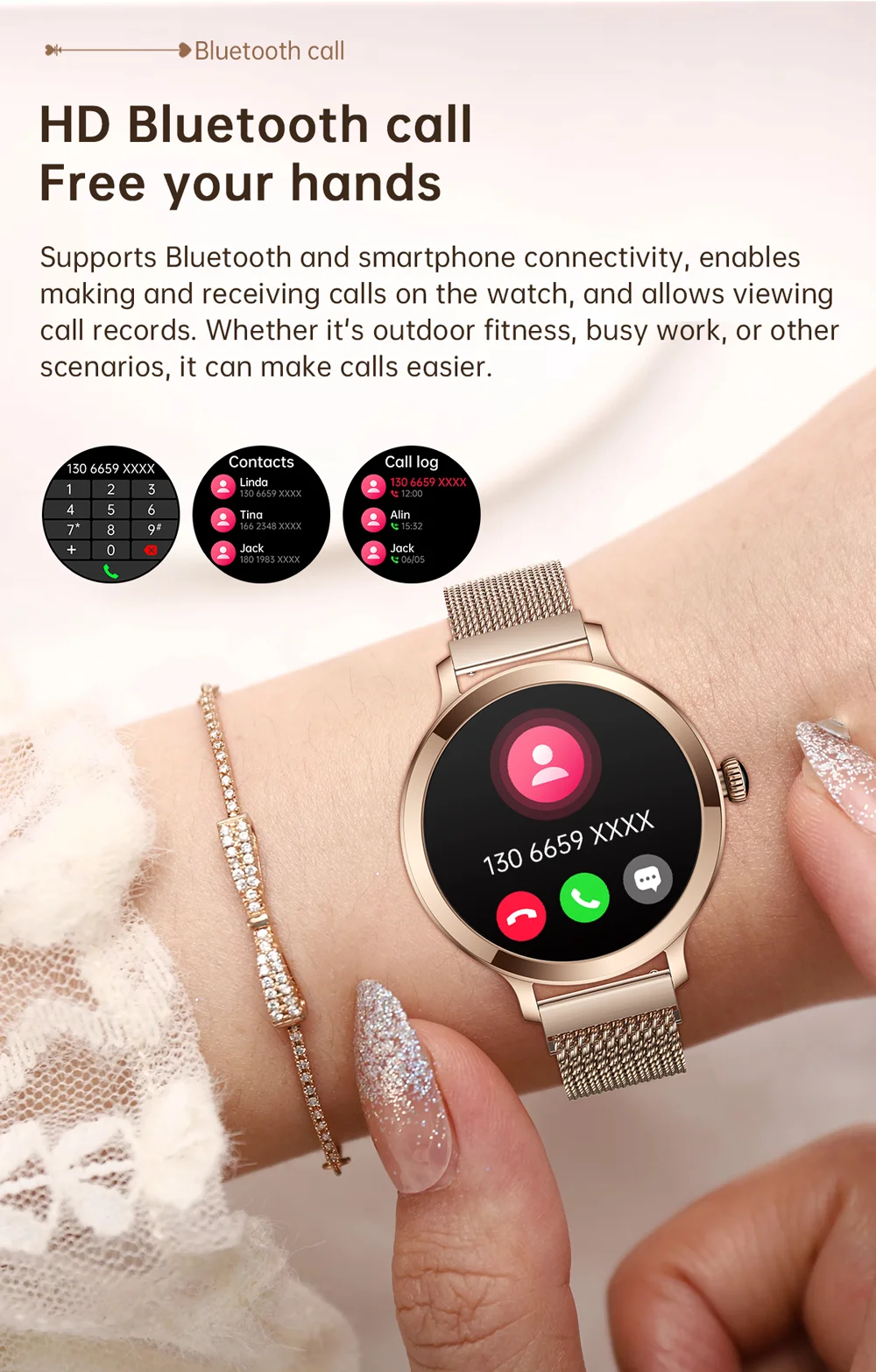 SV05 AMOLED High Quality Round Dial Gold Smartwatch Girls Reloj Compass  Golden Smart Watch Mujer Waterproof for Women