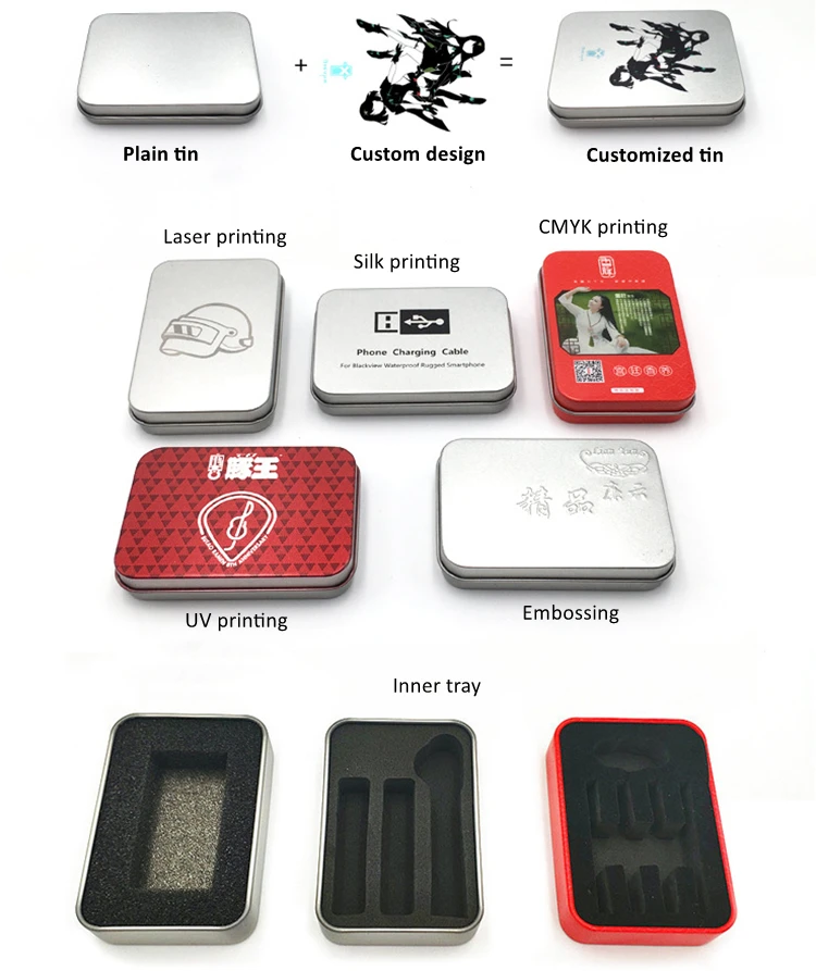 100x89x13mm Custom White Black Card Cigarette Tobacco Storage Flip Top  Hinged Tin Case