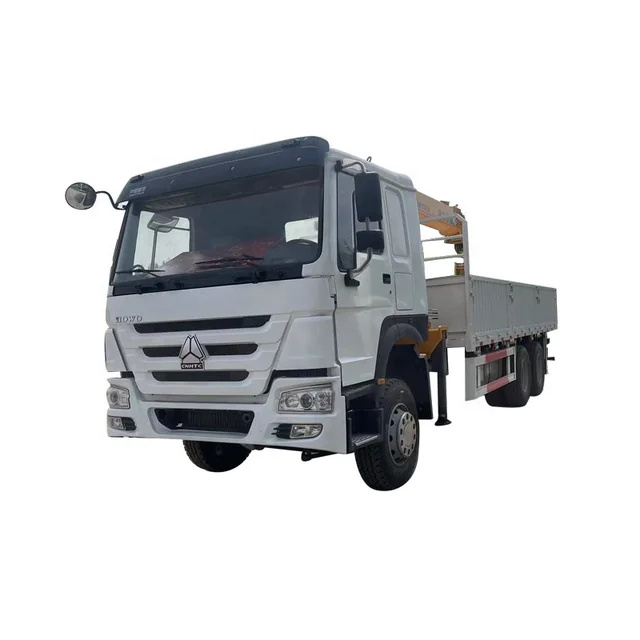 Low Price Sinotruck Used HOWO 6x4 10 wheel 12 ton 8 ton famous brand hydraulic cylinder folding arm truck mounted crane