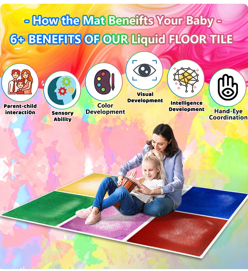 6PC Montessori Educational 3D Autism Sensory Equipment Color PVC Toys Dance Liquid Floor Tile Lava Outdoor Play Mat For Kids manufacture