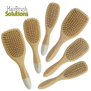 Handle Anti Slip Custom Logo Air Cushion Hair Paddle Brush Wholesale OEM Low MOQ Scalp Massage Bamboo 100% Natural for Ladies