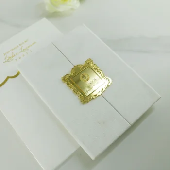 Gorgeous Gold Acrylic Invitations Suede Cloth Hardcover Acrylic Wedding Invitations with Graved Text Wedding Card