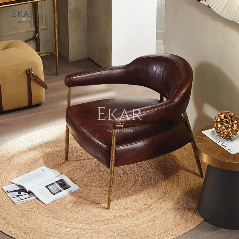 product new forged retro copper iron frame full leather living room leisure chair living room furniture-59