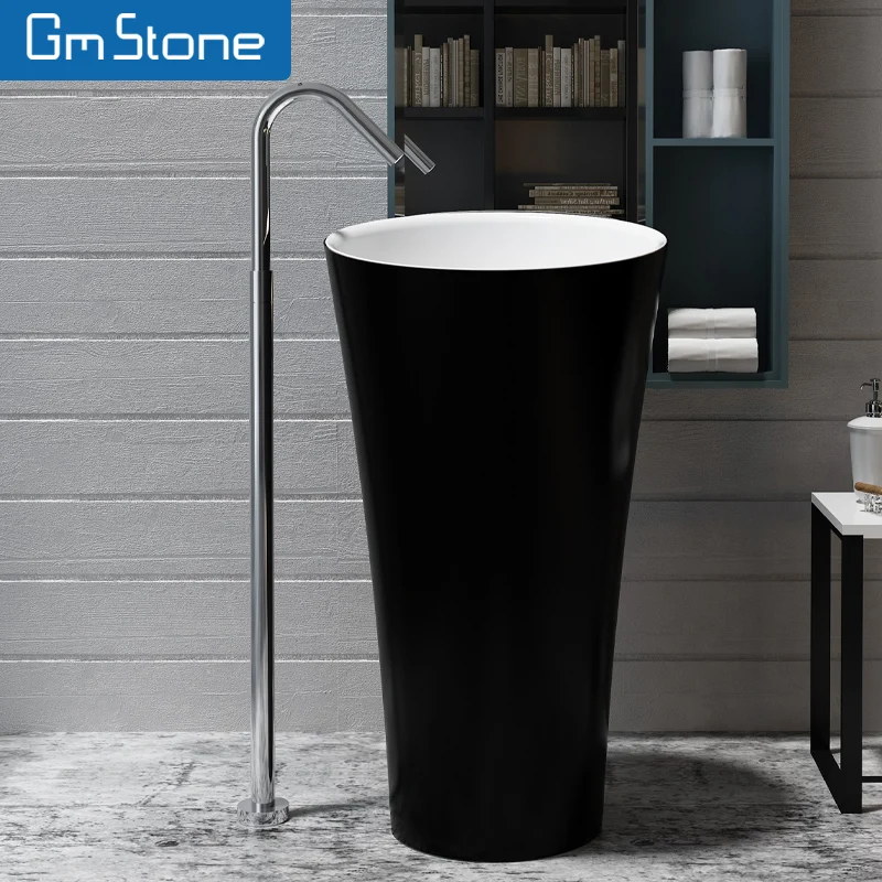 Modern Design Freestanding Hand Wash Basin Rectangular Stone Pedestal for Bathroom Countertop Dining Room Free Standing Sink