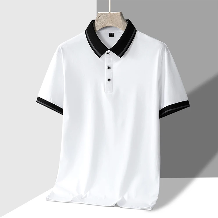 Men's regular length short-sleeved shirt, 95% cotton, 5% spandex, with buttons, contrasting trim, suitable for everyday wear, breathable, and casual.