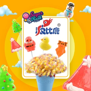 Bobby Deer 10g Lollipop Long Stick Cartoon Shape Fruit Flavored Hard Candy Snack Gift for Children Bulk Bottle Halal Certified