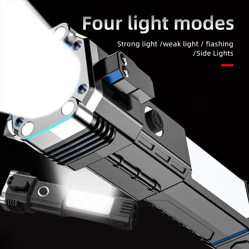 Function Usb Rechargeable Led Flashlight Safety Torch Window Breaker and Seatbelt Cutter Flashlight
