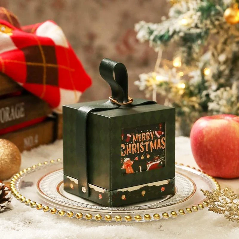 Luxury Custom Golden Stamping Leather Lid and Base Handle Christmas apple Ornament  Decoration Gift Packing Boxes