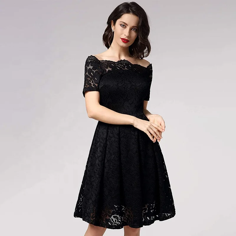 black lace bridesmaid dresses short One Shoulder Black Lace Short Knee Length Wedding Bridesmaid Dress Custom Size