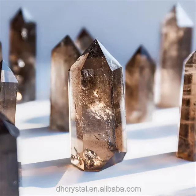 Wholesale Crystal Towers Smoky Cheap Price Dark Big Size Hexagon