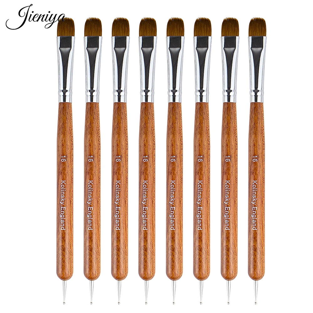 Jieniya High Quality Double End Nail Painting Manicura Wood Handle Kolinsky French Brushes Uv