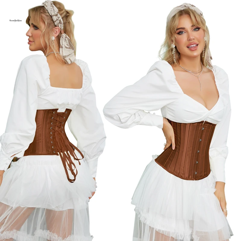 SZIVYSHI Danna Sottoseno Corsetto Waist Trainer Corpetto Bustino Body Shaper Modellante Rinforzato Con Stecche - Nero - XS - Foto 3