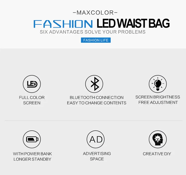 Blue tooth LED Advertising Backpack Oxford Cloth Men's and Women's Led Waist Bag Outdoor Cycling LED Mobile Phone Crossbody Bags