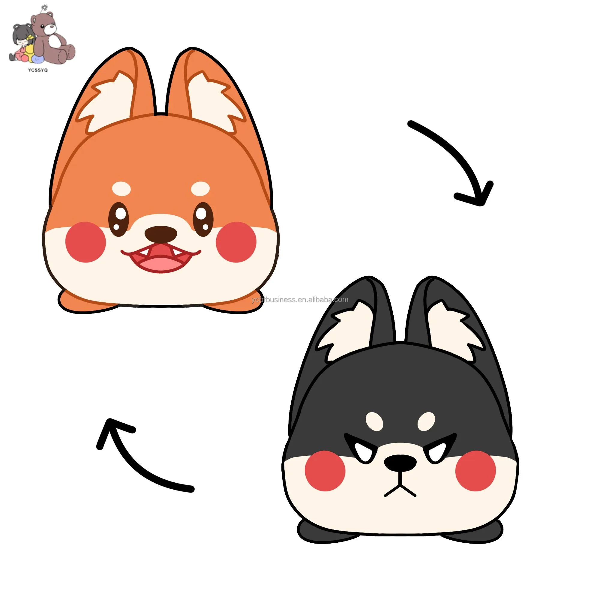 Cute Soft Squishy Corgi Flip Reversible Plush  Pillows Wholesale High Quality Unisex Angry Children's Toy