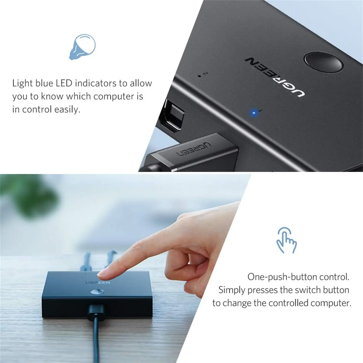 UGREEN USB共享开关USB 2.0外围设备切换器适配器盒2计算机共享1 USB设备集线器| Alibaba.com
