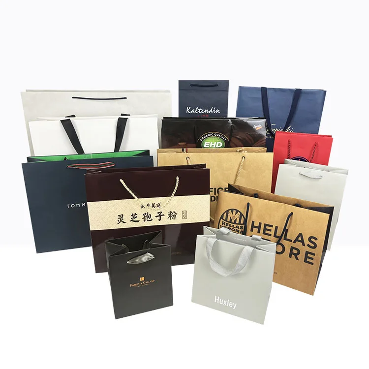 Brand de logo en gros de la marque imprim&eacute;e personnalis&eacute;e Promotion de luxe V&ecirc;tements de vente au d&eacute;tail Shopping Black Jewellery Paper Sac avec poign&eacute;e