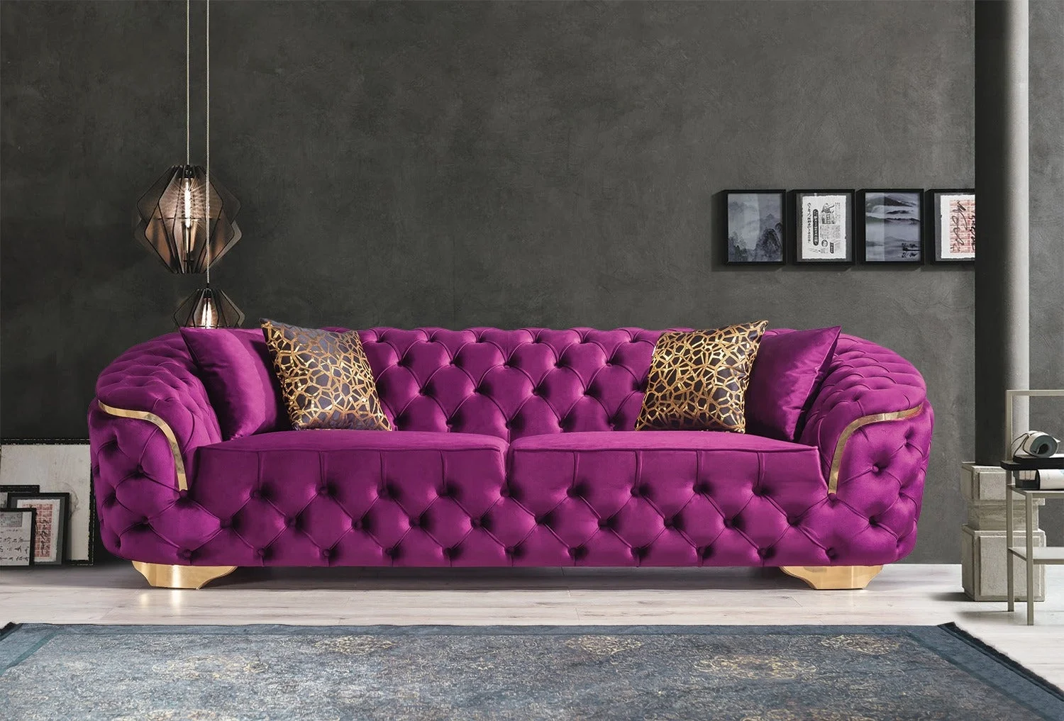 Winforce Factory Outlet Modern Chesterfield Sofa Italian Purple Velvet Elegant Sofa Couch Luxury Sofa Set Furniture Living Room