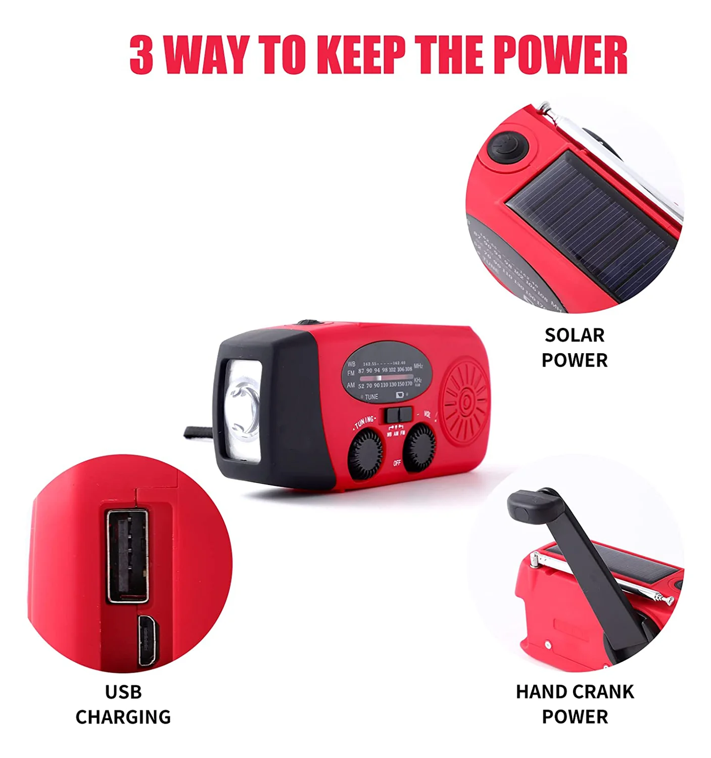 Portable Hand Crank Solar Dynamo Rechargeable NOAA Weather Alert Emerncy Radio With Speaker 2000mah