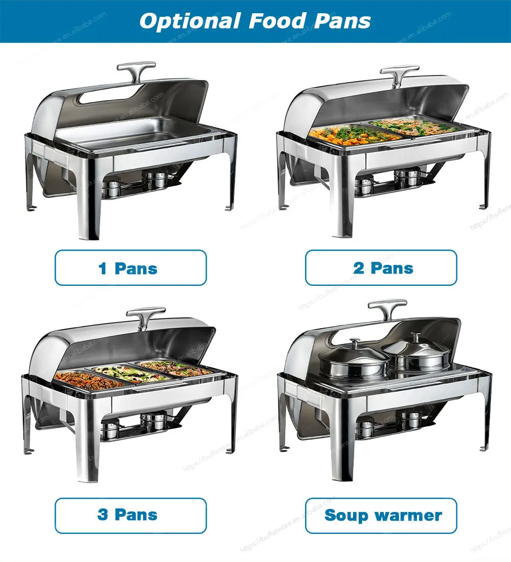 Multi-Purpose Rectangle Chafing Dish, 9L Hydraulic Roll Top Cover, for Soups/Stews/Desserts in Hotels