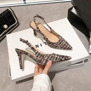 Pointy Shallow Mouth Baotou After Empty Sandals Female 2026 Spring and Autumn New Thin Rubber Sole Fashion Heels