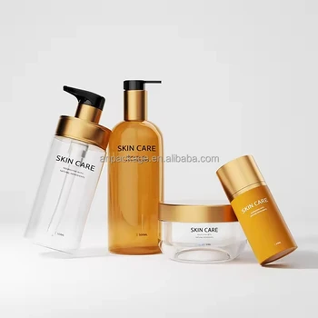 Black Gold Frosted Cosmetic Packaging Set Body Cream and Lotion Shampoo Bottles for Skin Care Use with Empty Ingredients