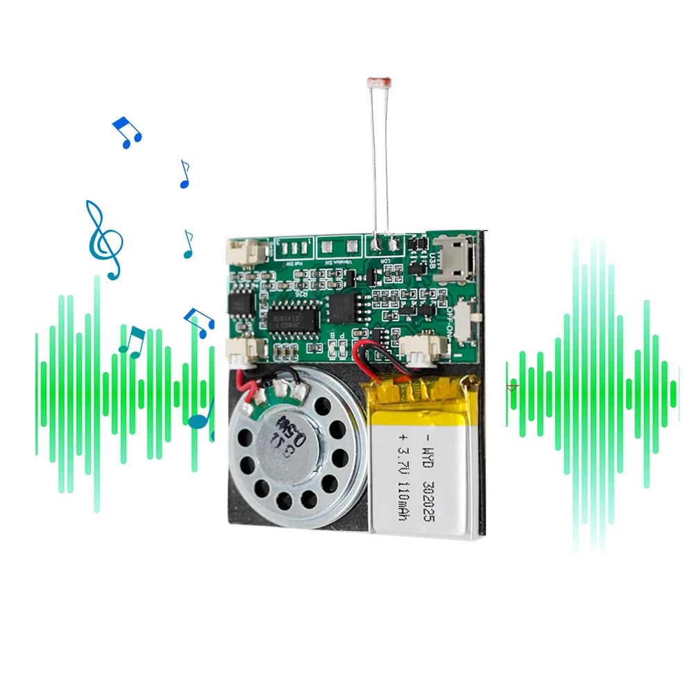 Factory directly Light Sensor Activated recording Music chip PCB Music Module USB Programmable Sound Module for Greeting Cards