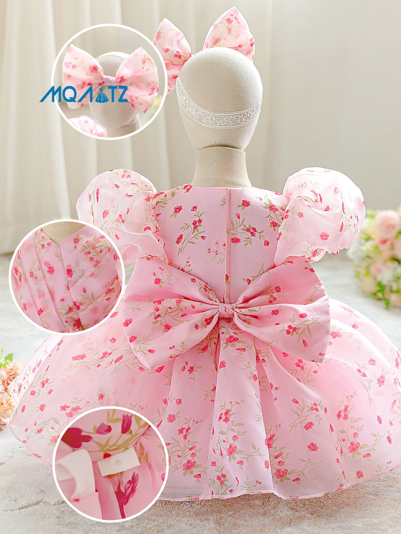 MQATZ Pink Floral Casual Satin Spring Flower Girl Dress Infant Princess  Children's Birthday Party Sweet AL3081XZ 18-24 Months| Alibaba.com