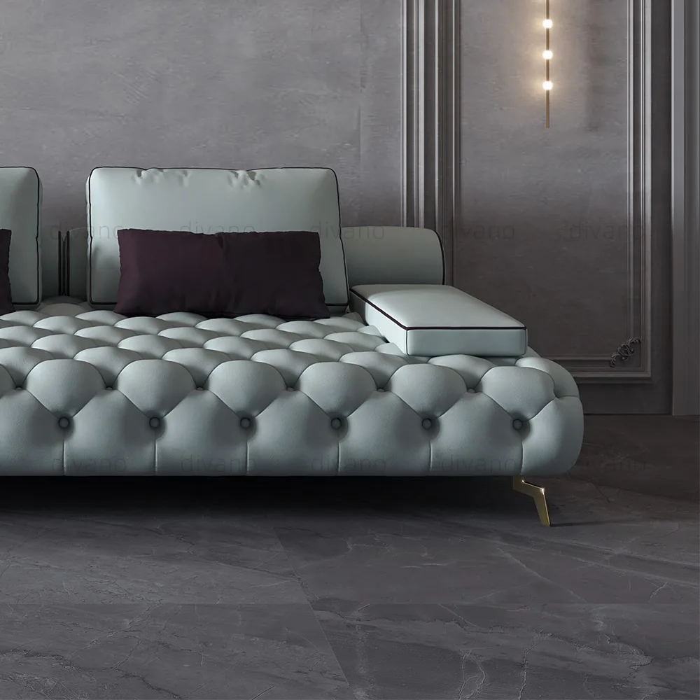Leather Button Sofa 3 Seater Leather Set Genuine Light Blue Luxury Chesterfield Premium Sofa Set Furniture Living Room