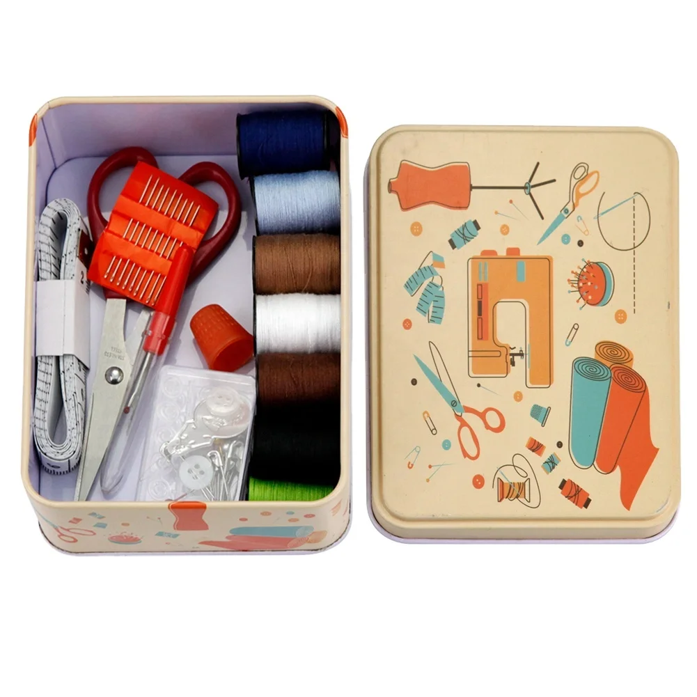 small metal tin box sewing kit