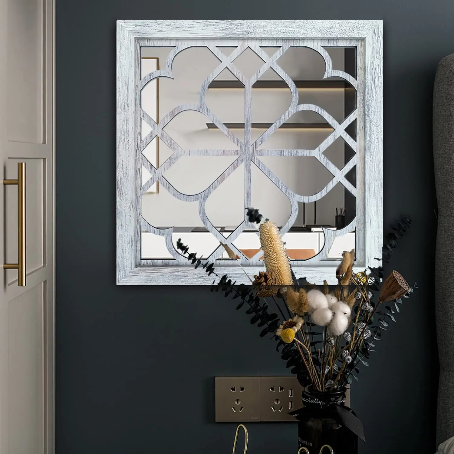 Farmhouse Decorative Mirrors Wood Wall Hanging Decor Square Wall Mirror Decor Rustic Buy Wall