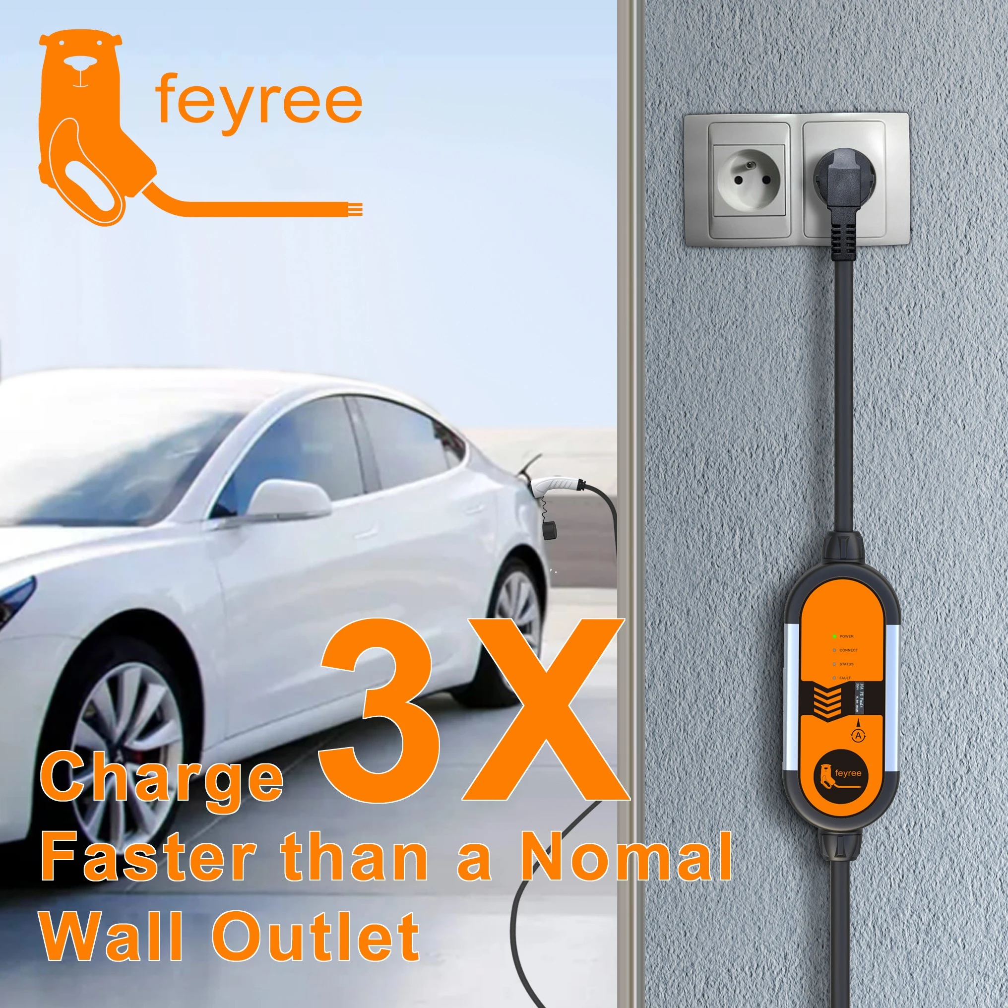 Feyree Portable Ev Charger Type2 3.5kw 16a Evse Charging Box Eu Plug ...